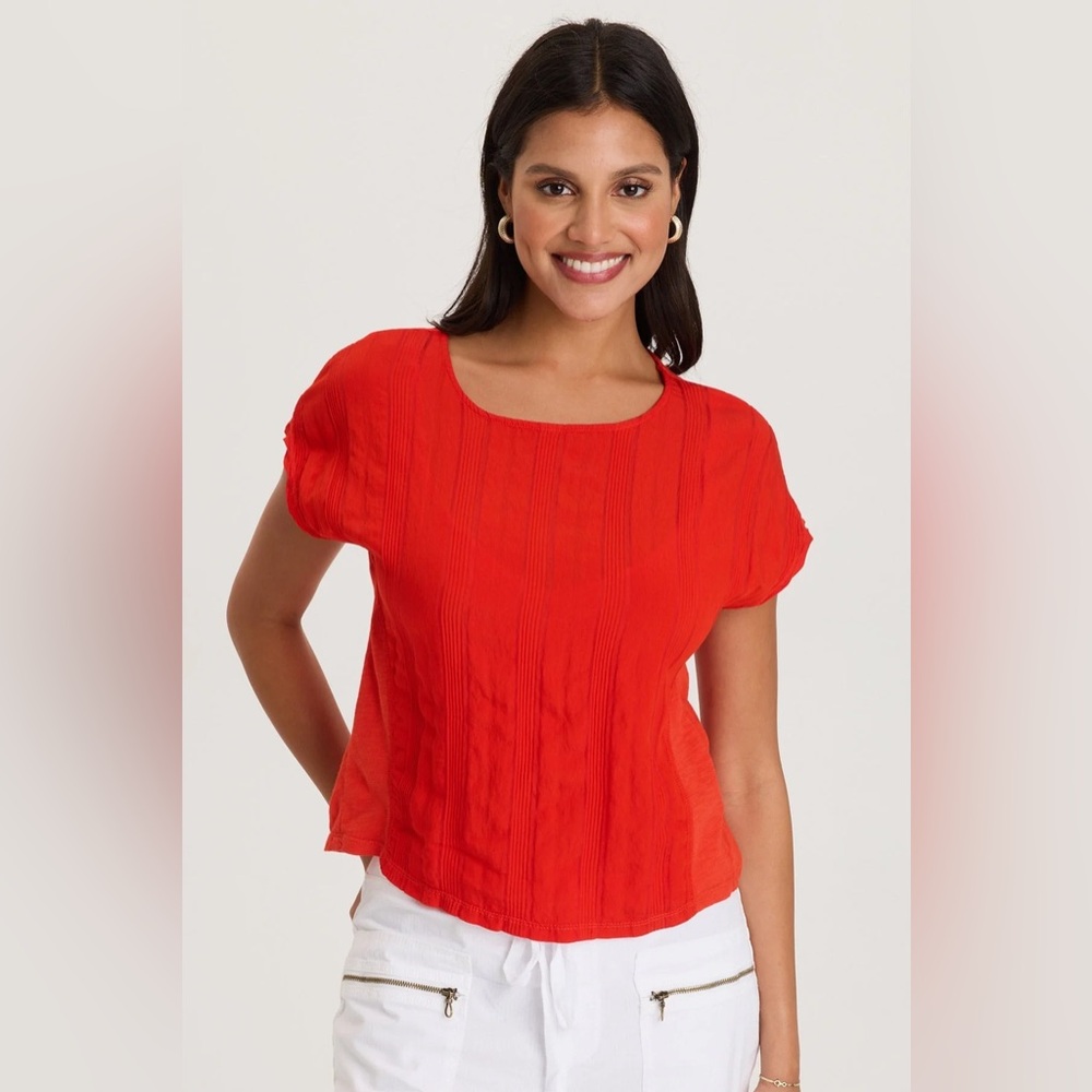 XCVI
ADGAR TEXTURED STRIPE/JERSEY TEE
 In Whiplash